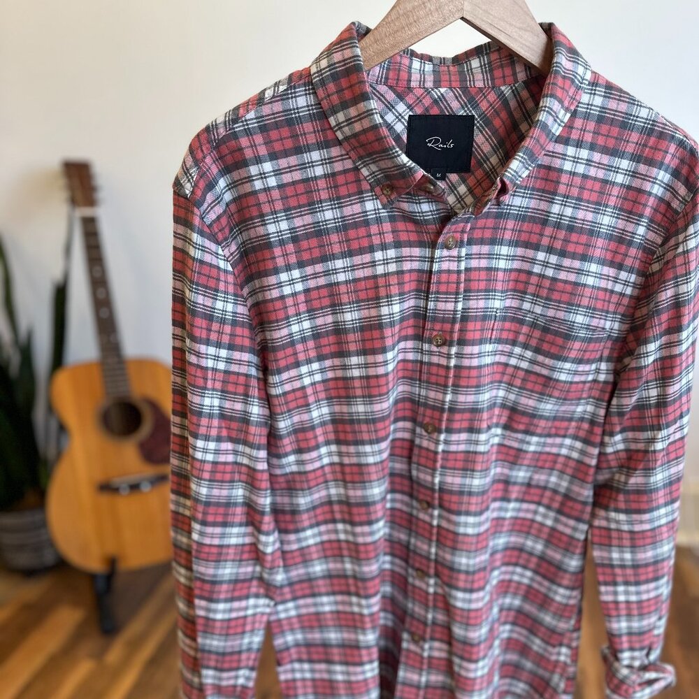 Rails Long Sleeve - Salmon/Grey/White - Size M